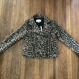NWT Cupcakes & Cashmere leopard print moto jacket